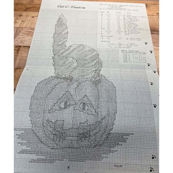 Cat-O-Lantern Cross Stitch Pattern Halloween Decor 9"x12" Printed Chart - Picture 3 of 3